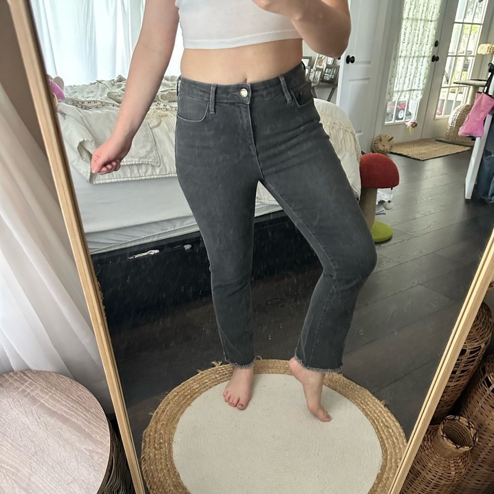Free People Women’s 28 Straight Crop Jeans Grey Black Wash Raw Hem Flare